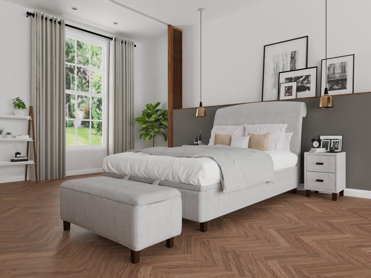 double bed with ottoman